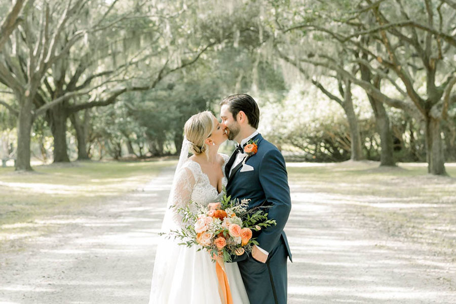 Orange Grove Estate Wedding Event Venue Mobile Home Newlyweds at Orange Grove luxury wedding venue in Beaufort, SC